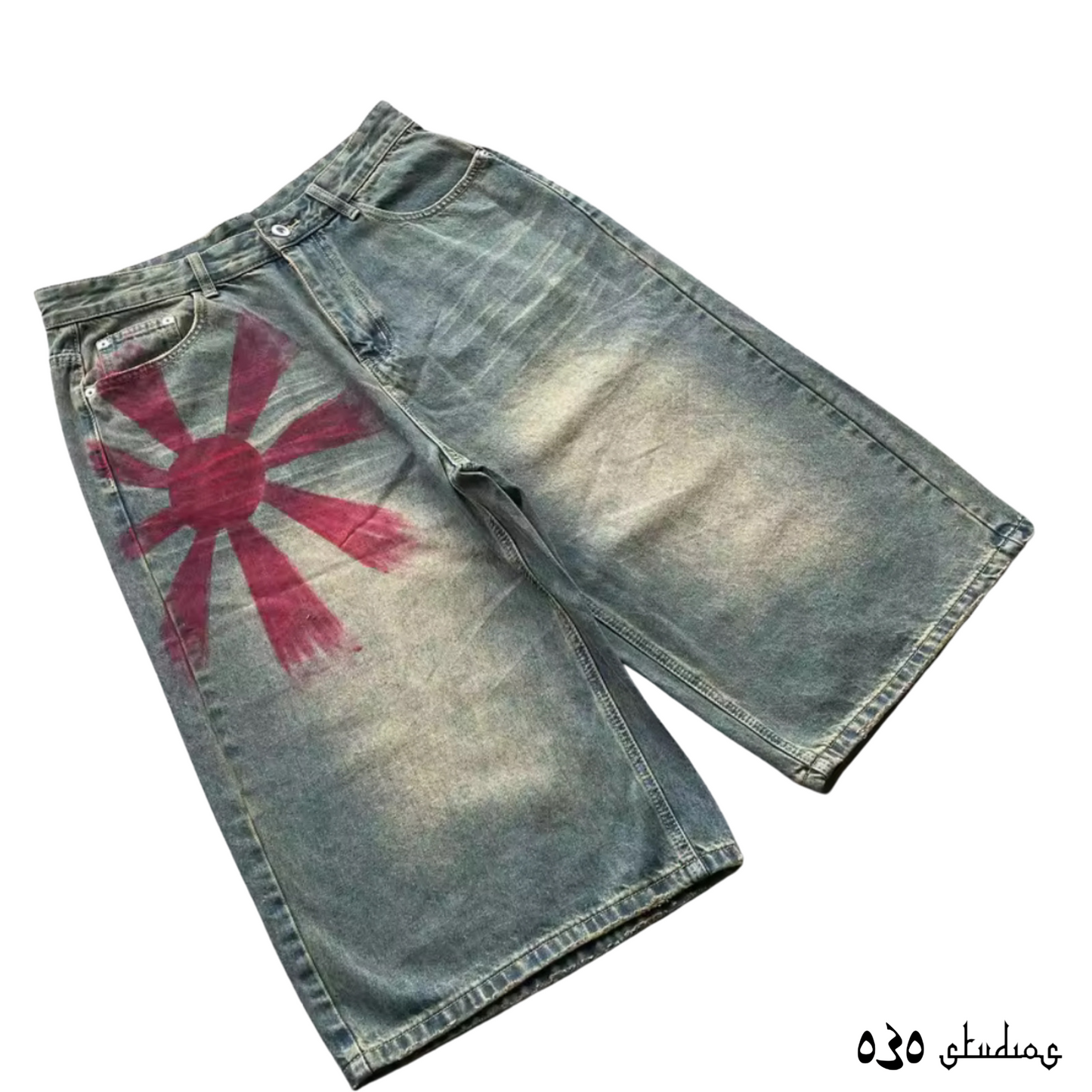 Red Sun Denim Shorts