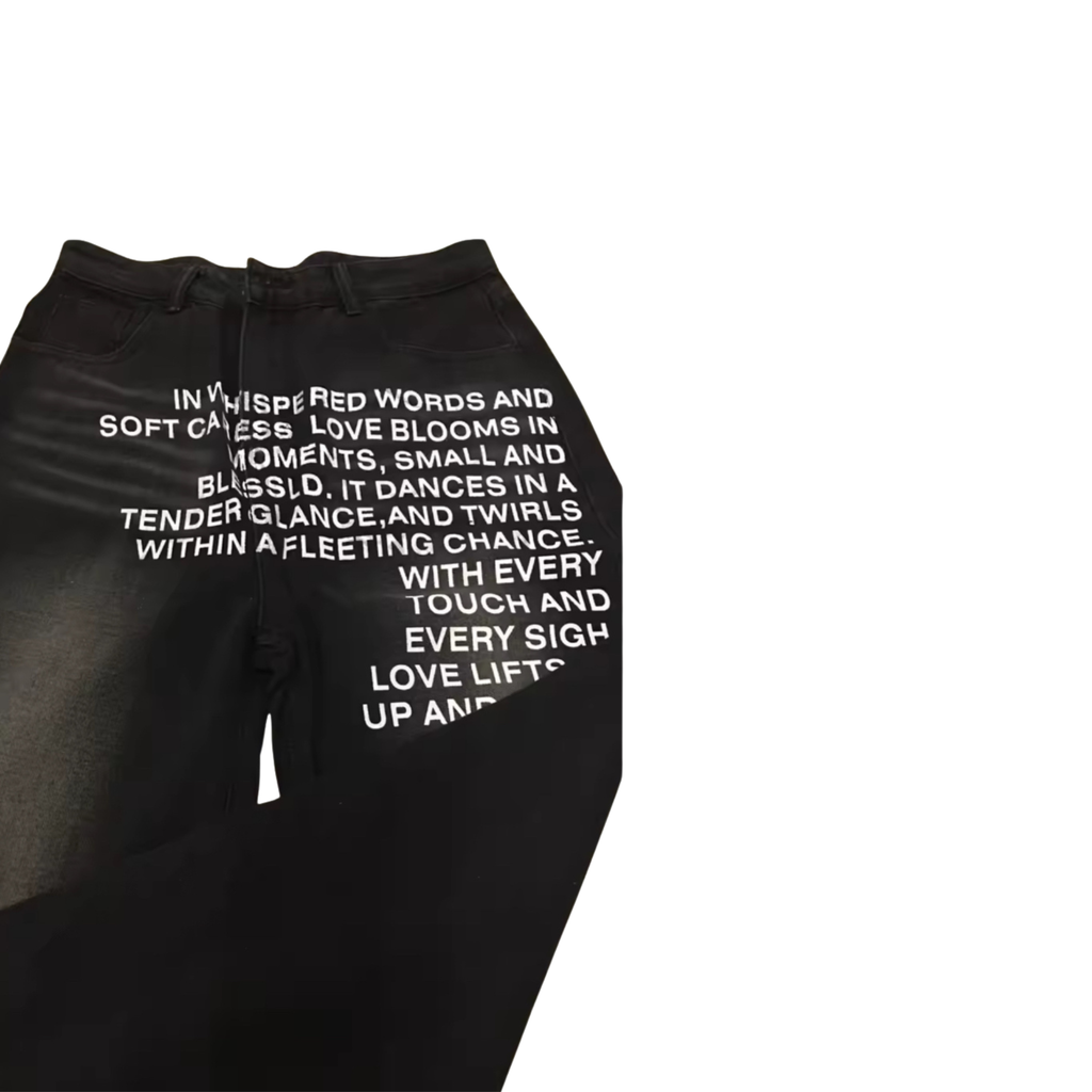 Poetry Print Denim Pants